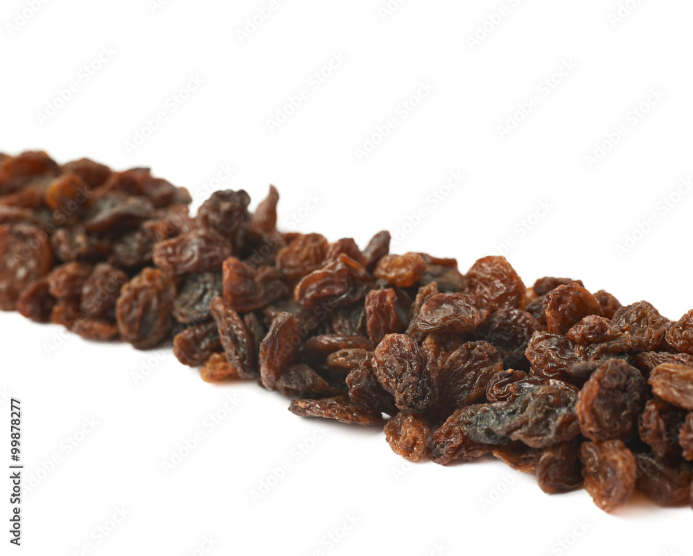 Line of raisins isolated