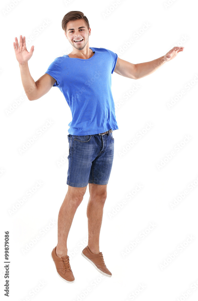 Active guy jumping in joy, isolated on white Active guy jumping in joy, isolated on white