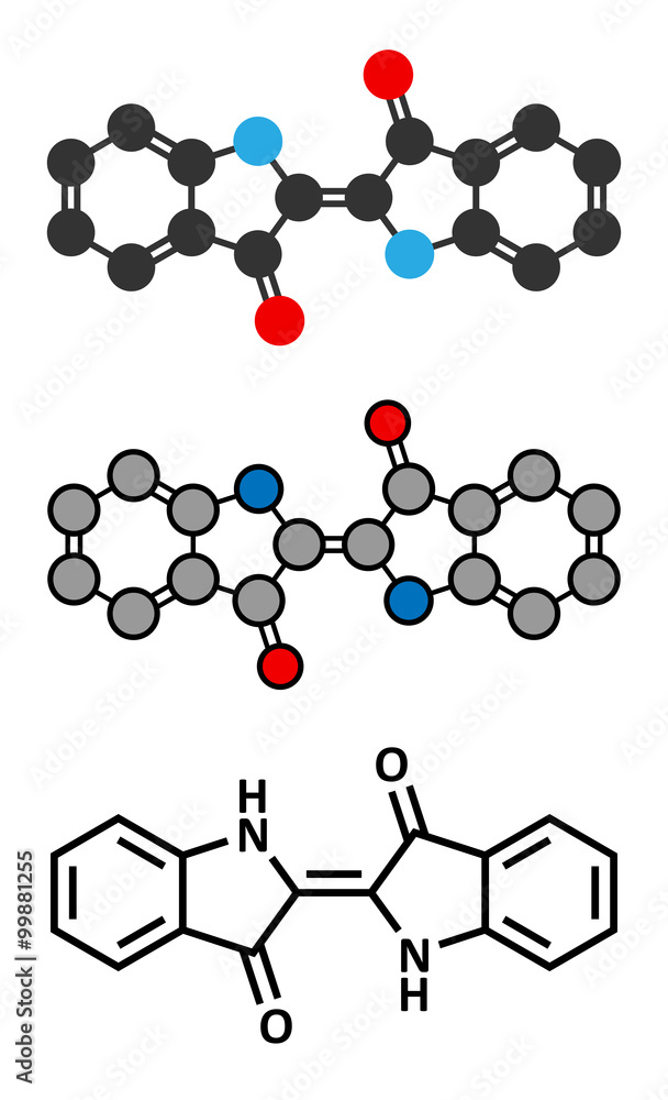 Indigotin indigo dye molecule. Used to color cotton. Indigotin indigo dye molecule. Used to color cotton.