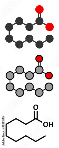 Nonanoic acid (pelargonic acid) molecule.  photo