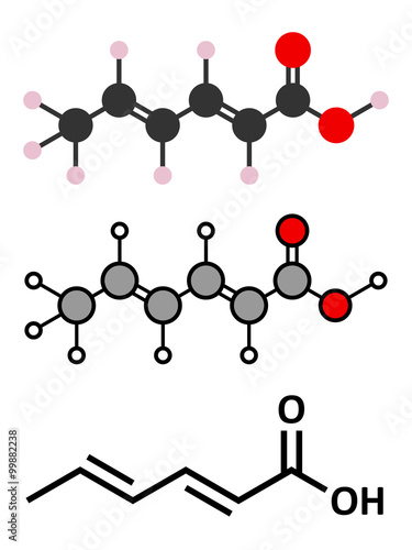 Sorbic acid food preservative molecule.  photo