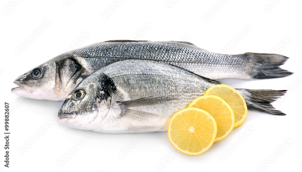 Fresh fish with lemon isolated on white background Fresh fish with lemon isolated on white background