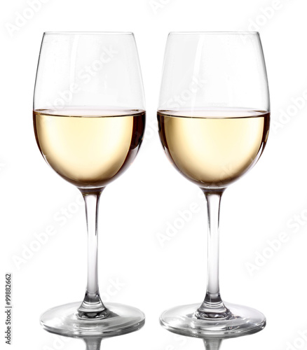 Two  glasses of wine on light background