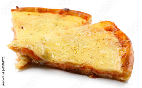 Tasty sliced pizza isolated on white.