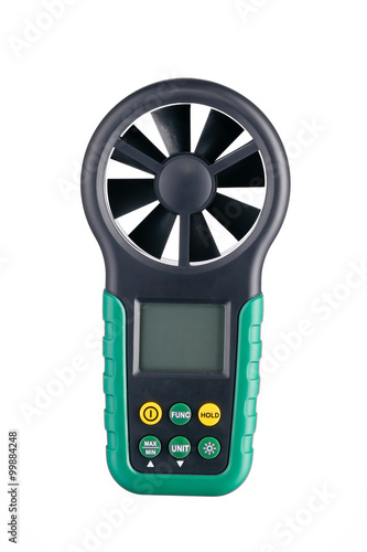 Digital handheld anemometer front view isolated on white background