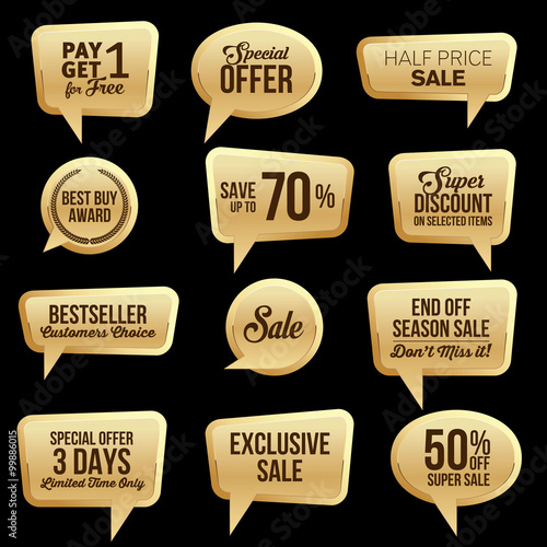 Promotional Gold Web Sale Stickers Collection. 