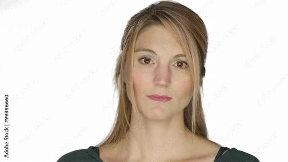 Beautiful woman on the verge of tears, on a white studio background Beautiful woman on the verge of tears, on a white studio background