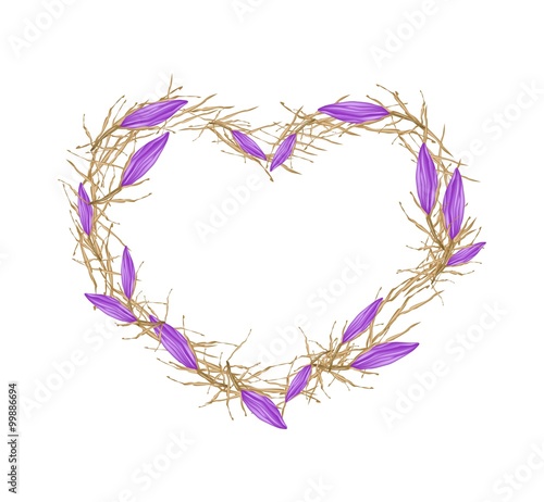 Violet Equiphyllum Flowers in Heart Shape Frame