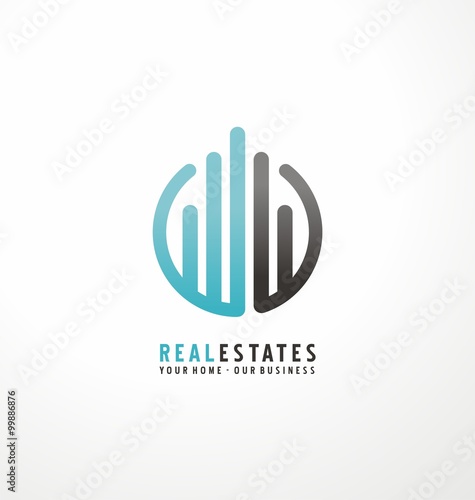 Modern symbol design with commercial building and chart bars