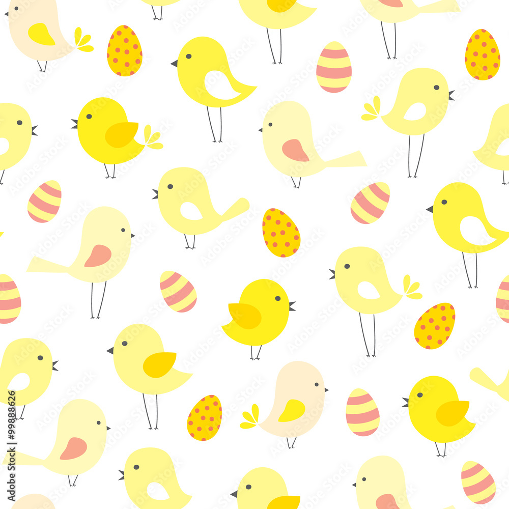 Obraz premium vector seamless Easter pattern with birds and eggs