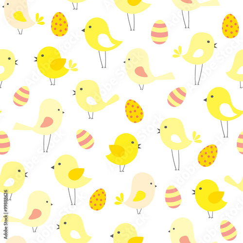 vector seamless Easter pattern with birds and eggs