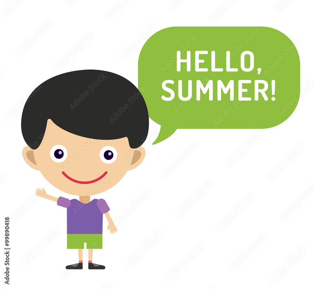 Hello Summer cartoon boy with hands up vector illustration Hello Summer cartoon boy with hands up vector illustration