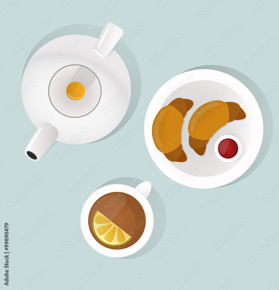 Breakfast flat top view set icons silhouette illustrations Breakfast flat top view set icons silhouette illustrations