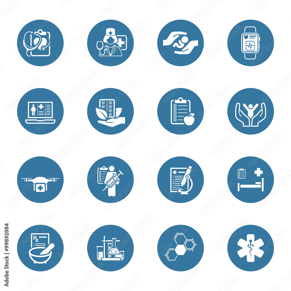 Medical and Health Care Icons Set. Flat Design.