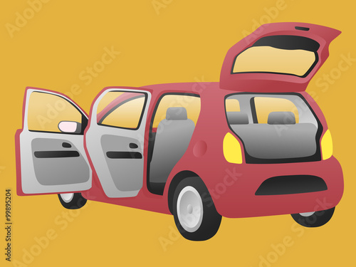 hatchback vehicle that open doors and rear hatch, vector illustration