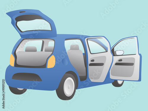hatchback vehicle that open doors and rear hatch, vector illustration