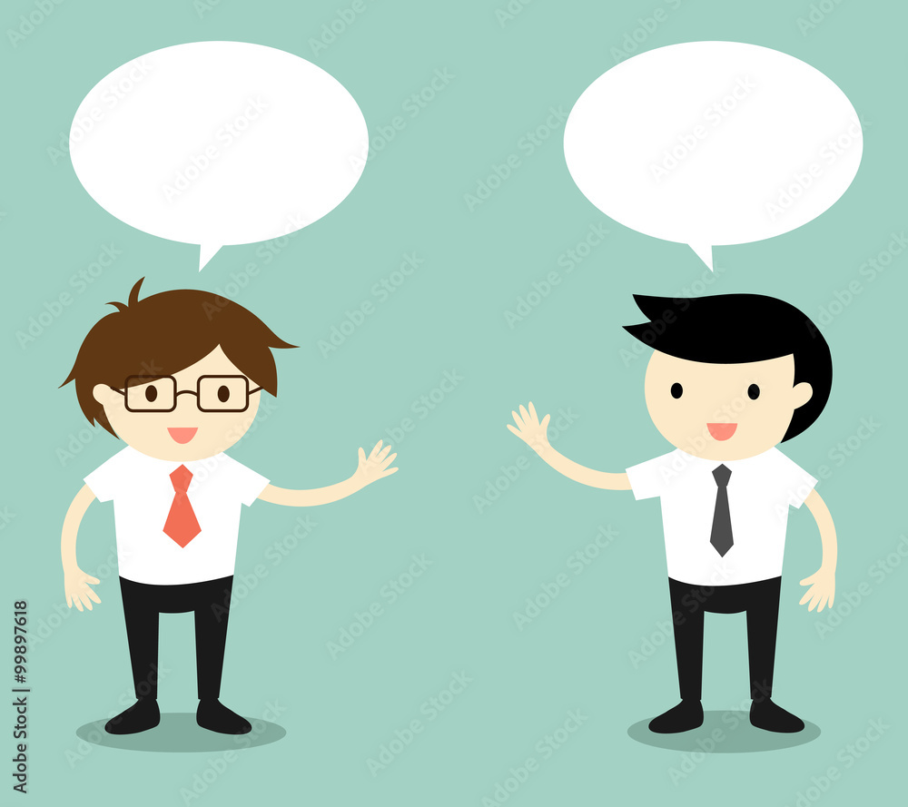 Business concept, two businessmen talking. Vector illustration.