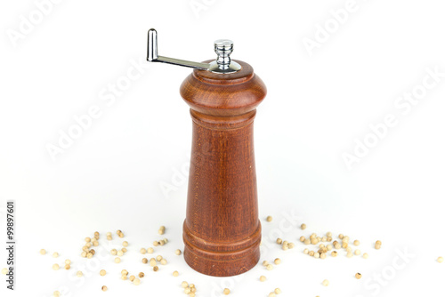 wooden pepper crusher isolate white background