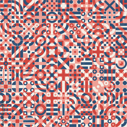 Vector Seamless Red Blue White Color Overlay Irregular Geometric Blocks Pattern