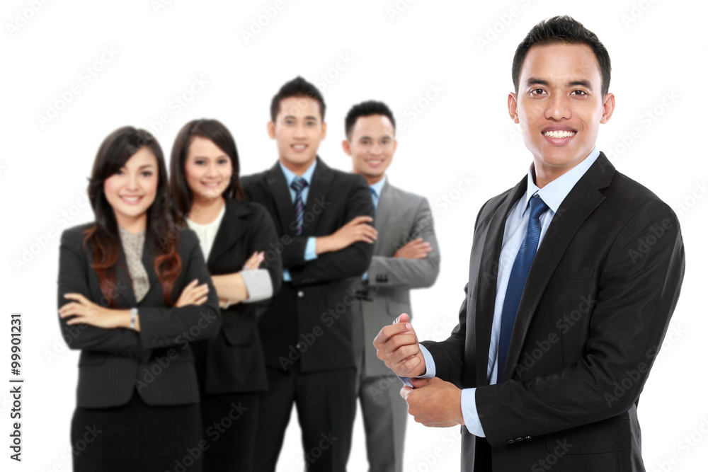 boss standing in front of his team, leading to success boss standing in front of his team, leading to success
