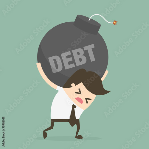 businessman bearing debt bomb
