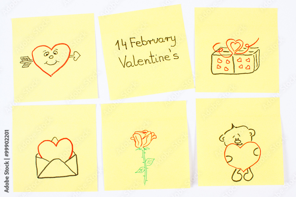 Symbols of Valentines Day drawn on paper, symbol of love Symbols of Valentines Day drawn on paper, symbol of love