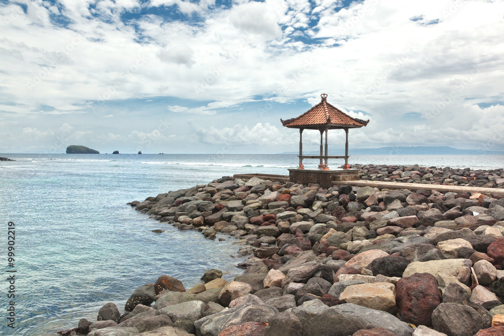 Indonesia, Bali, gazebo on the beach. Beautiful seascape Indonesia, Bali, gazebo on the beach. Beautiful seascape