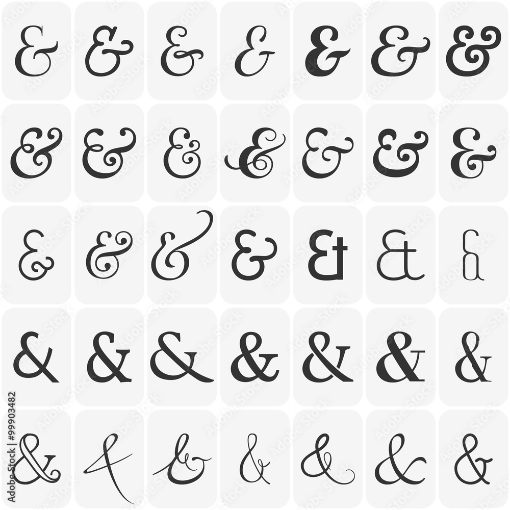 Set of ampersands for letters and invitation on white background. Set of ampersands for letters and invitation on white background.
