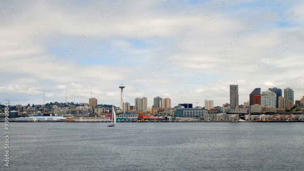Time-lapse of a city skyline from a bay. Time-lapse of a city skyline from a bay.
