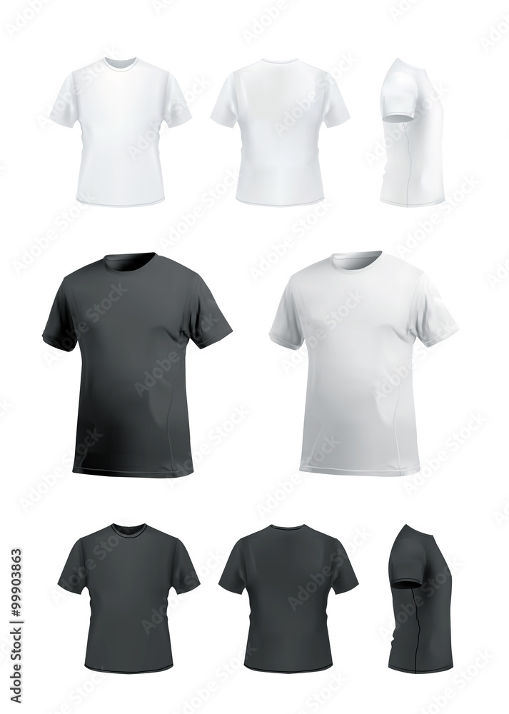 T-shirt mockup set on white background, front, side, back and perspective view. Vector eps10 illustration
T-shirt mockup set on white background, front, side, back and perspective view. Vector eps10 illustration