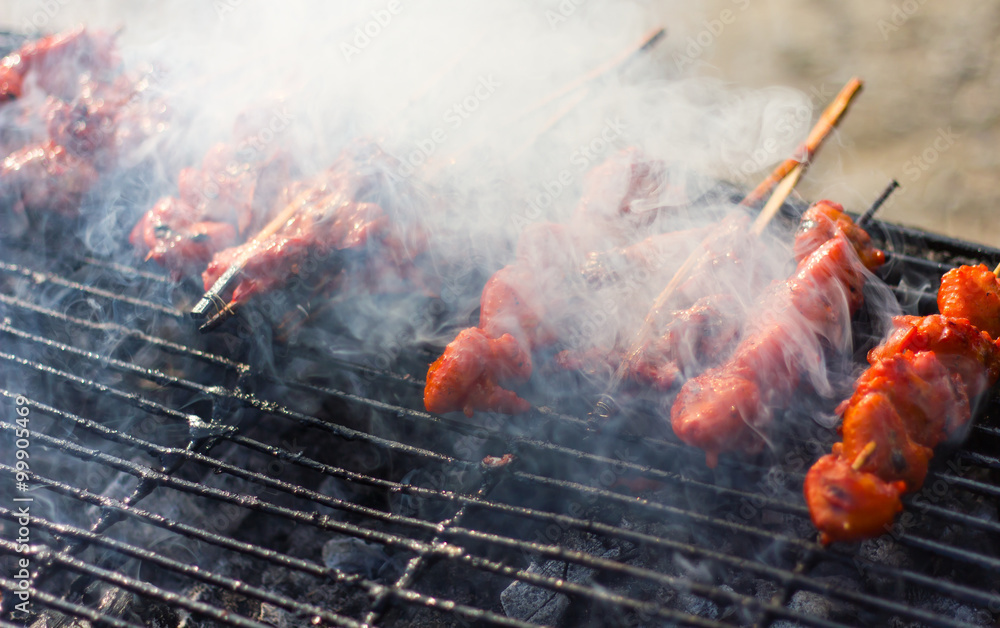 Grilled chicken skewers smoked. Grilled chicken skewers smoked.