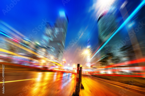 light trails on the modern building background in shanghai china