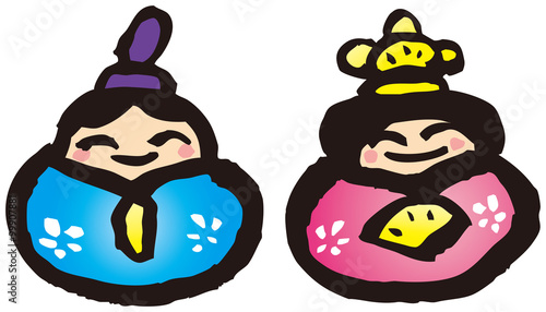 お雛様とお内裏様　筆描き