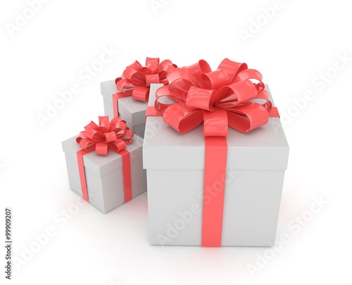 three gift boxes with bows isolated on white