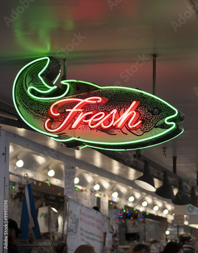 Photography Neon sign of fish market