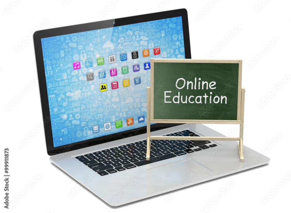 Laptop with chalkboard, online education concept Laptop with chalkboard, online education concept