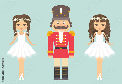 nutcracker and ballerina with braid and curly hair