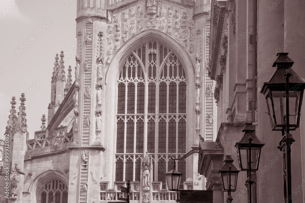 Fototapeta premium Bath Abbey Church in Black and White Sepia Tone, Bath, England, UK