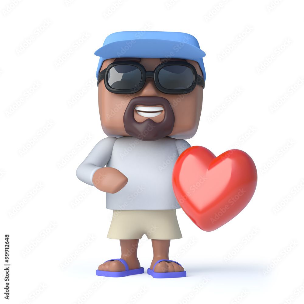 3d Sailor dude holding a red heart
