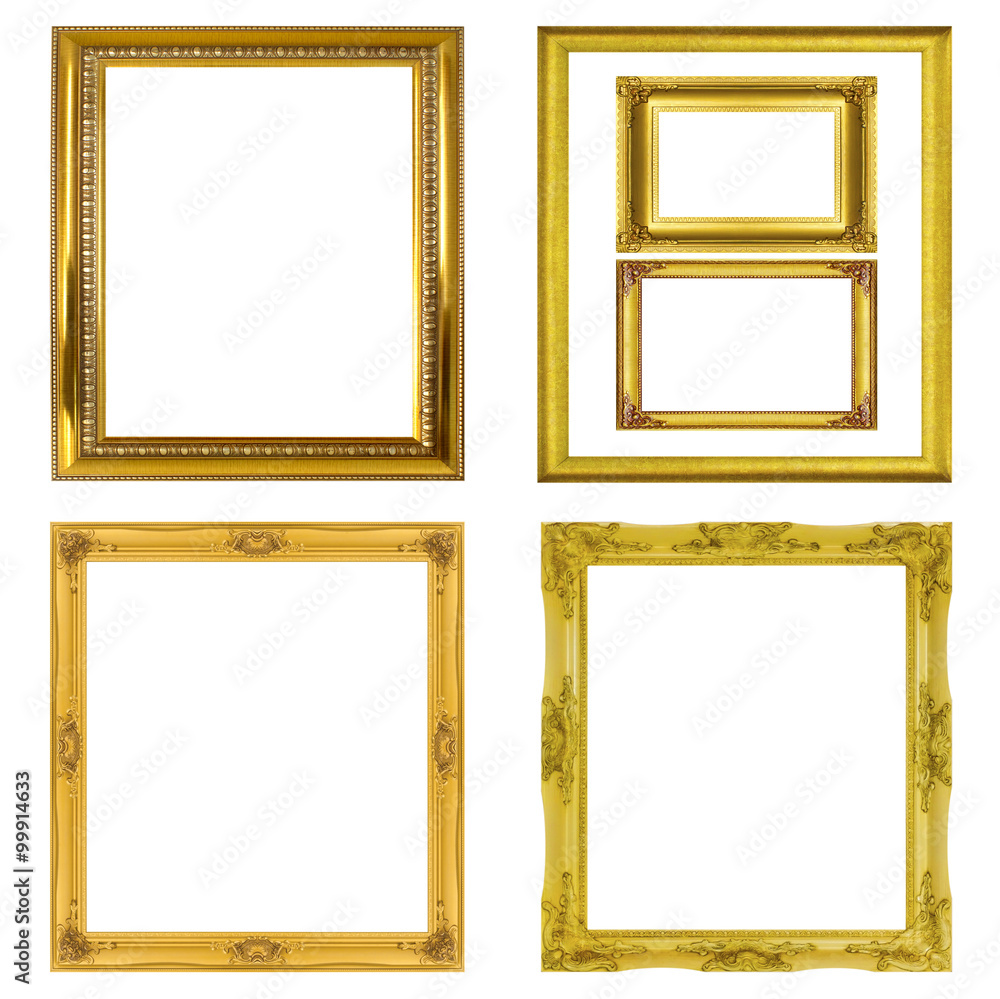 Set golden frame isolated on white background - obrazy, fototapety, plakaty 