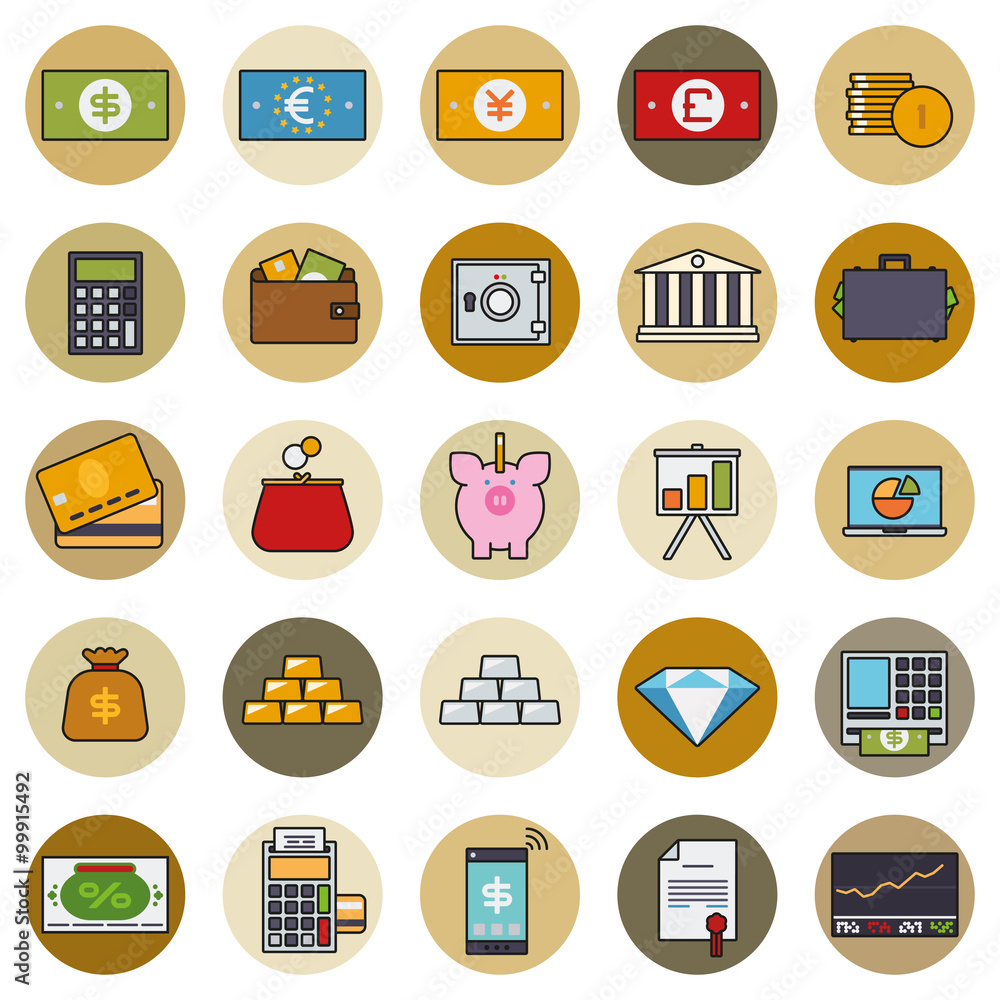 Finance and money round icon vector set Finance and money round icon vector set
