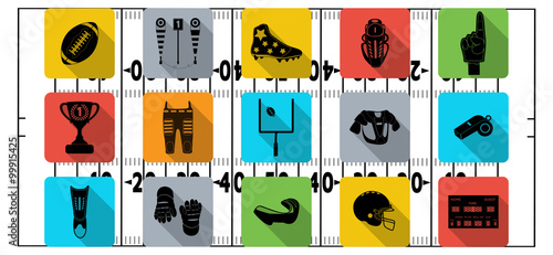 Set of sport icons, signs and symbols. American football. Vector illustration on the blur background.