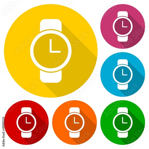 Watch icons set with long shadow