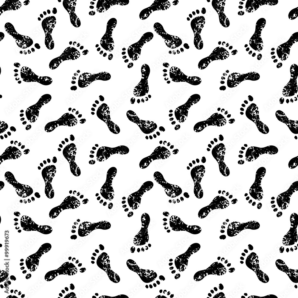 Footprints black and white seamless pattern, vector Footprints black and white seamless pattern, vector