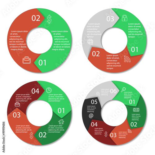 Set of round infographic diagram. Circles of 2, 3, 4, 6 elements. Vector EPS10  photo