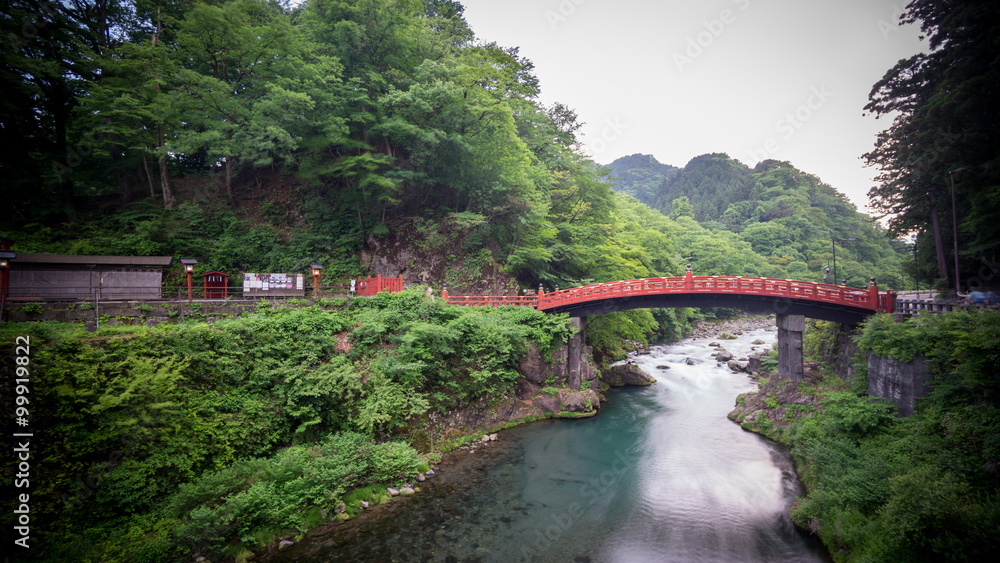 Fototapeta premium Long exposure of Shinkyo Bridge in Nikko, Japan. Wide angle