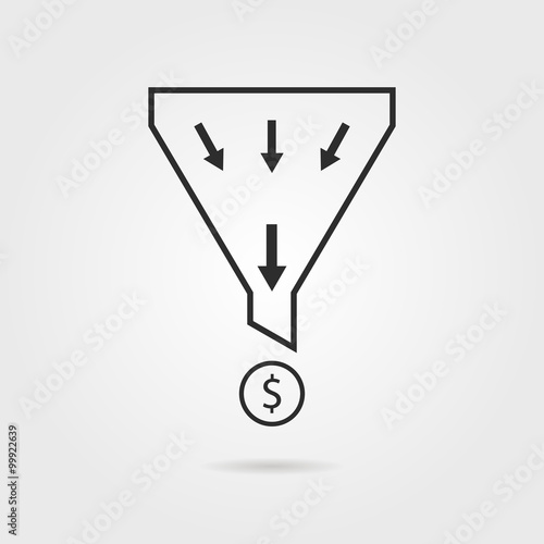 black sales funnel with coin and shadow