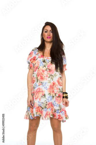 beautiful young woman in nice spring dress