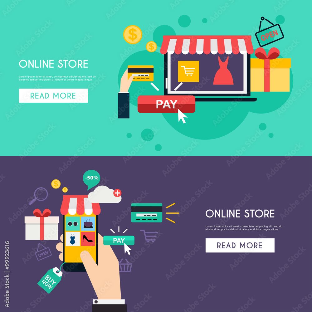 Concept online shopping and e-commerce. Icons for mobile marketi Concept online shopping and e-commerce. Icons for mobile marketi