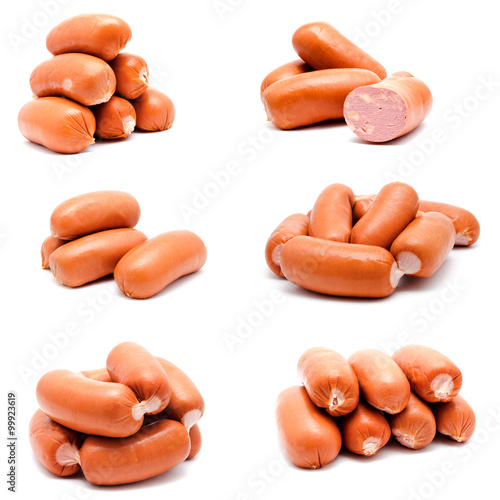 Collection of photos sausages isolated